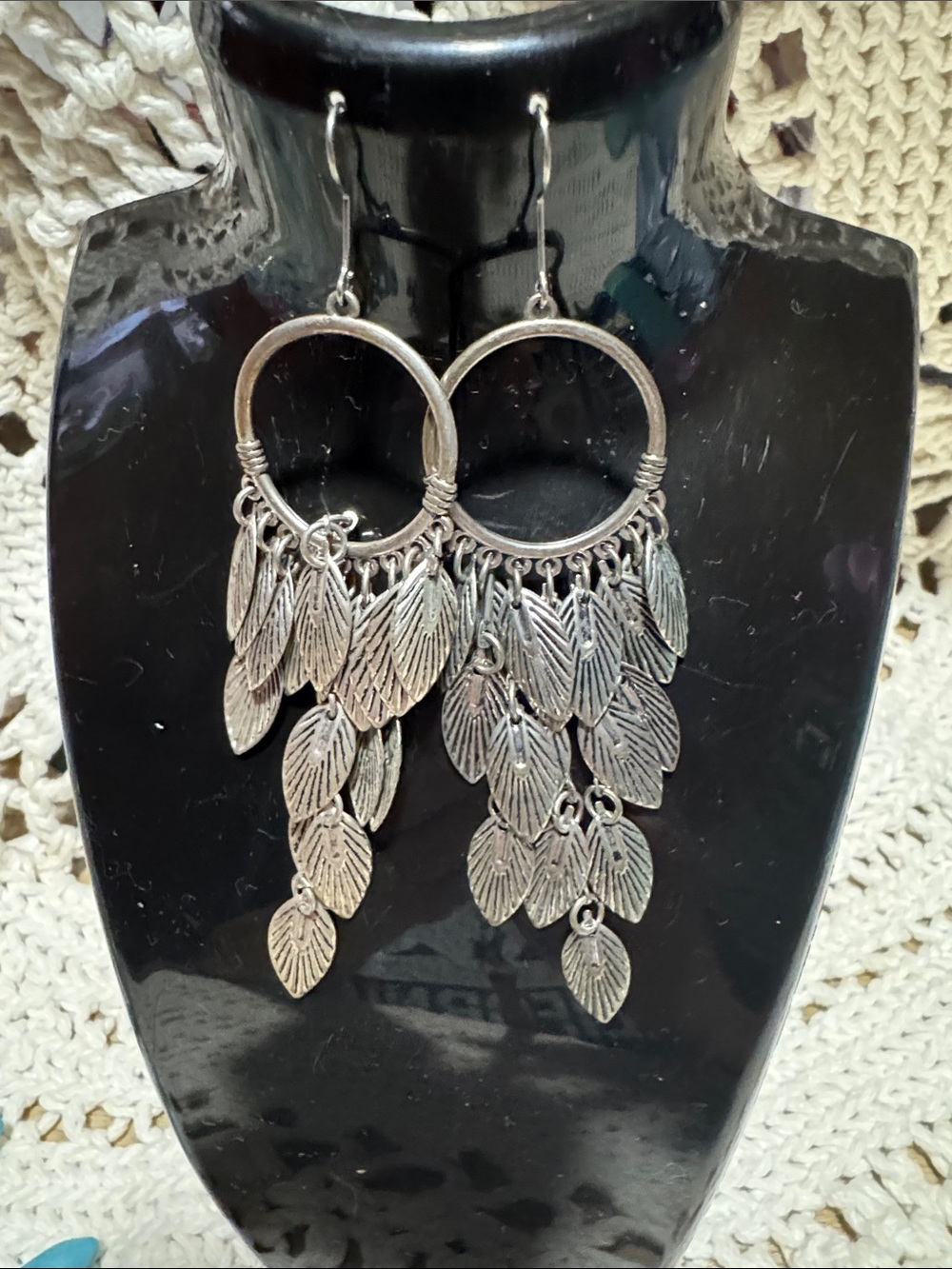 Silver Leaf Cascade Hoop Earrings - Women Jewelry